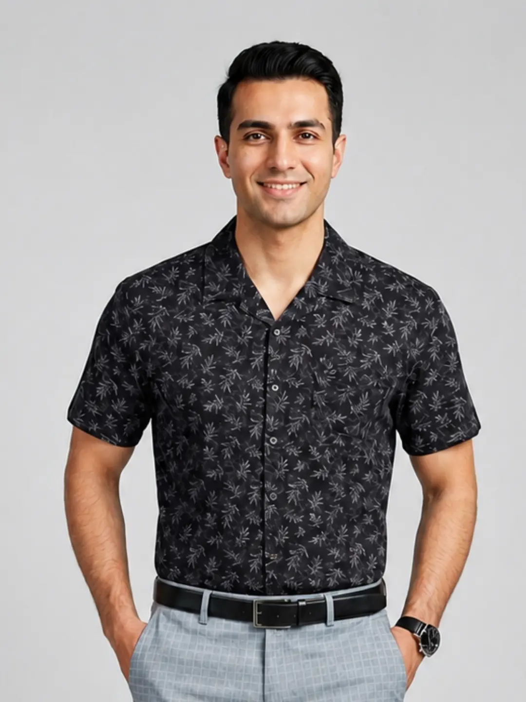 LIVE IN Men Black Slim Fit Printed Casual Shirt - LS11H532PPDB