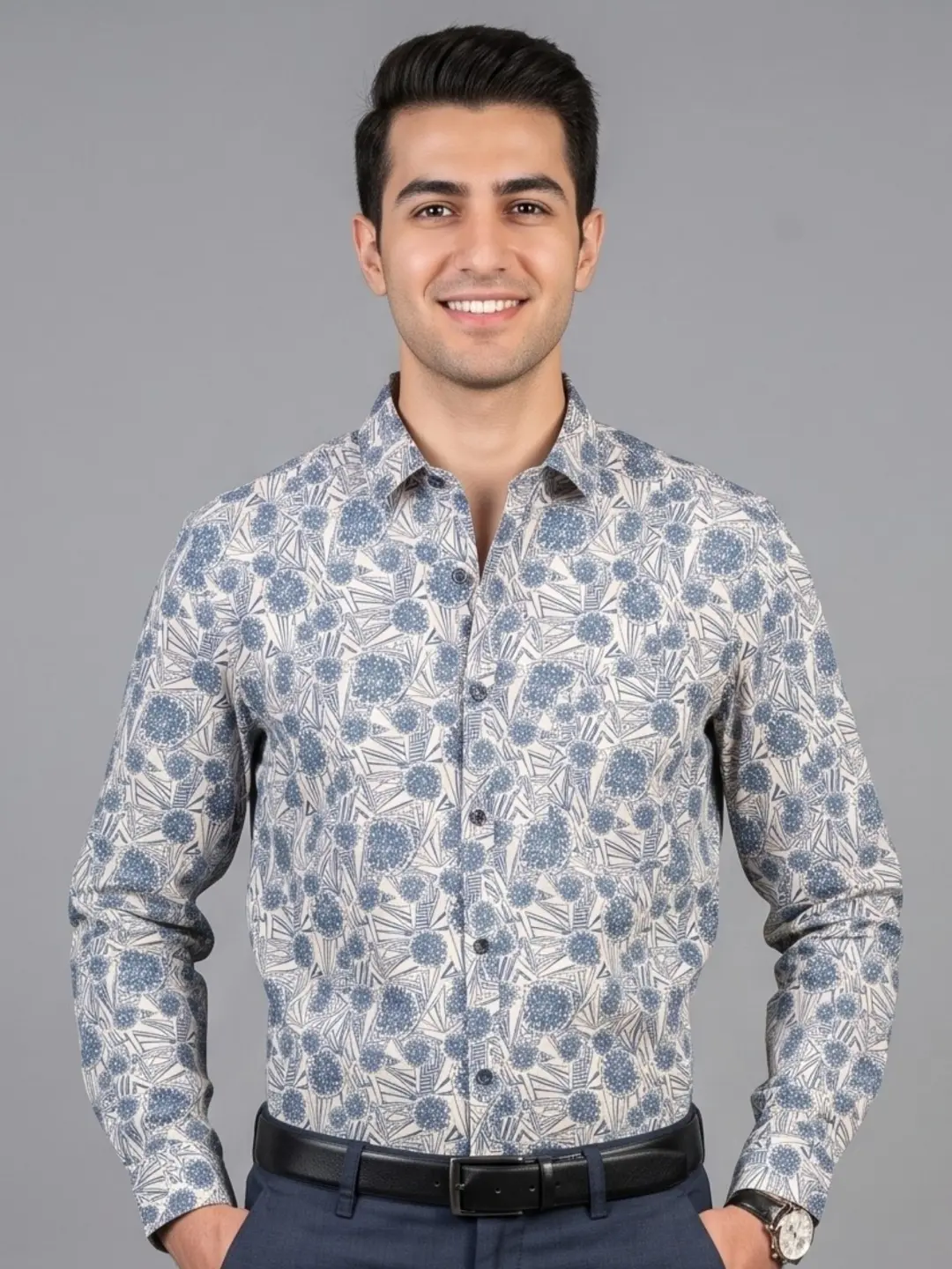 LIVE IN Men Grey Slim Fit Printed Casual Shirt - LS12F142WPSU