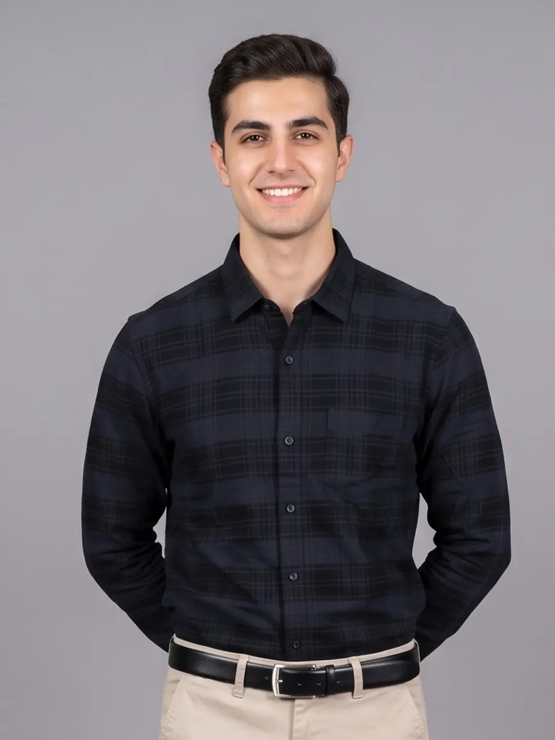 LIVE IN Men Black Slim Fit Checks Casual Shirt - LS12F236PCDB