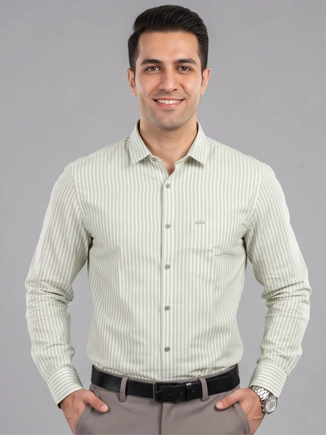 LIVE IN Men Green Slim Fit Striped Casual Shirt - LS12F275PTTG