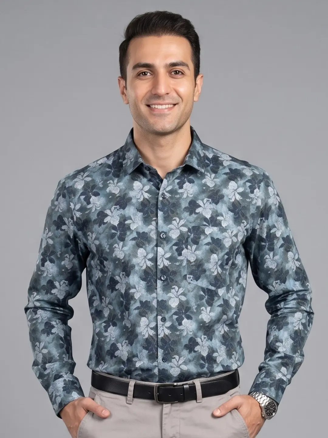 LIVE IN Men Green Slim Fit Printed Casual Shirt - LS12F281PPSU