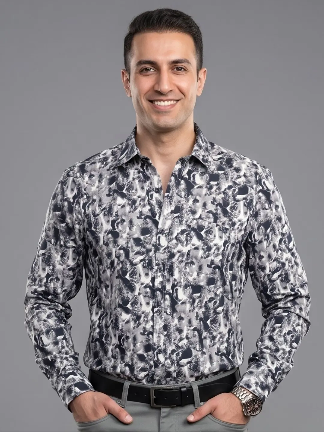 LIVE IN Men Black Slim Fit Printed Casual Shirt - LS12F305PPSB