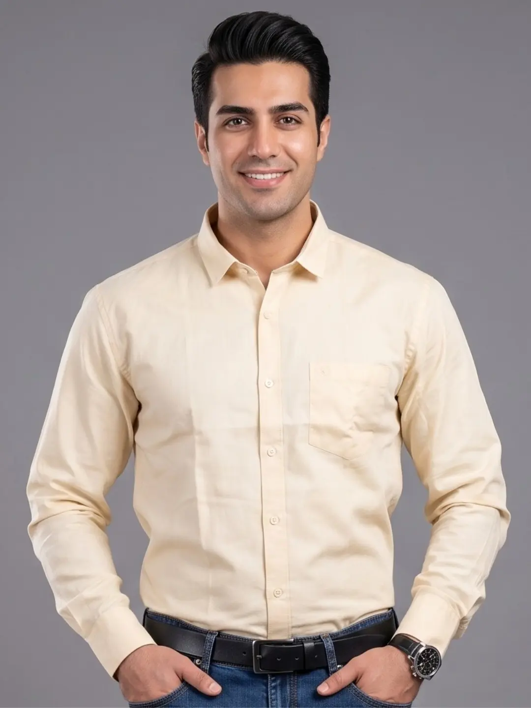 LIVE IN Men Beige Slim Fit Solid Casual Shirt - LS12F315PSDC
