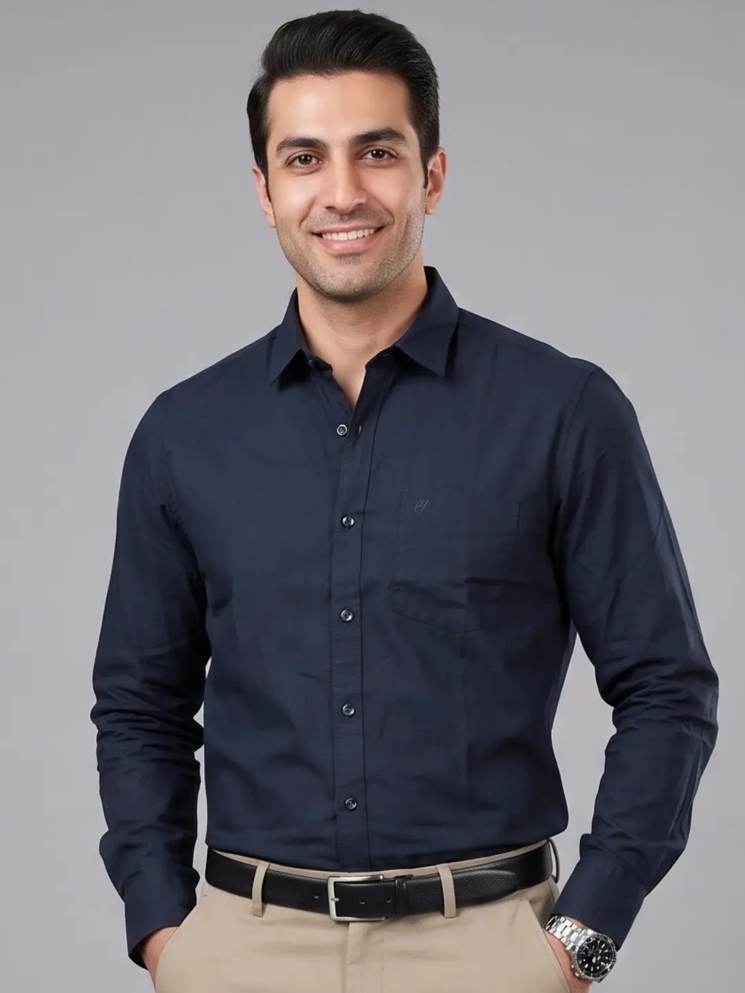 LIVE IN Men Navy Slim Fit Solid Casual Shirt - LS12F343PSFU