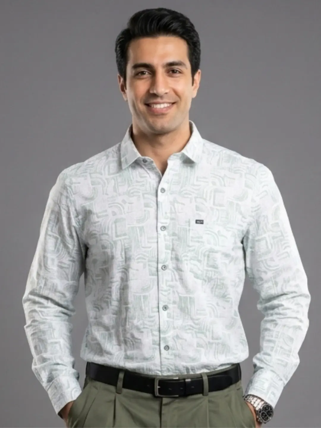 LIVE IN Men White Slim Fit Printed Casual Shirt - LS12F372PPOG