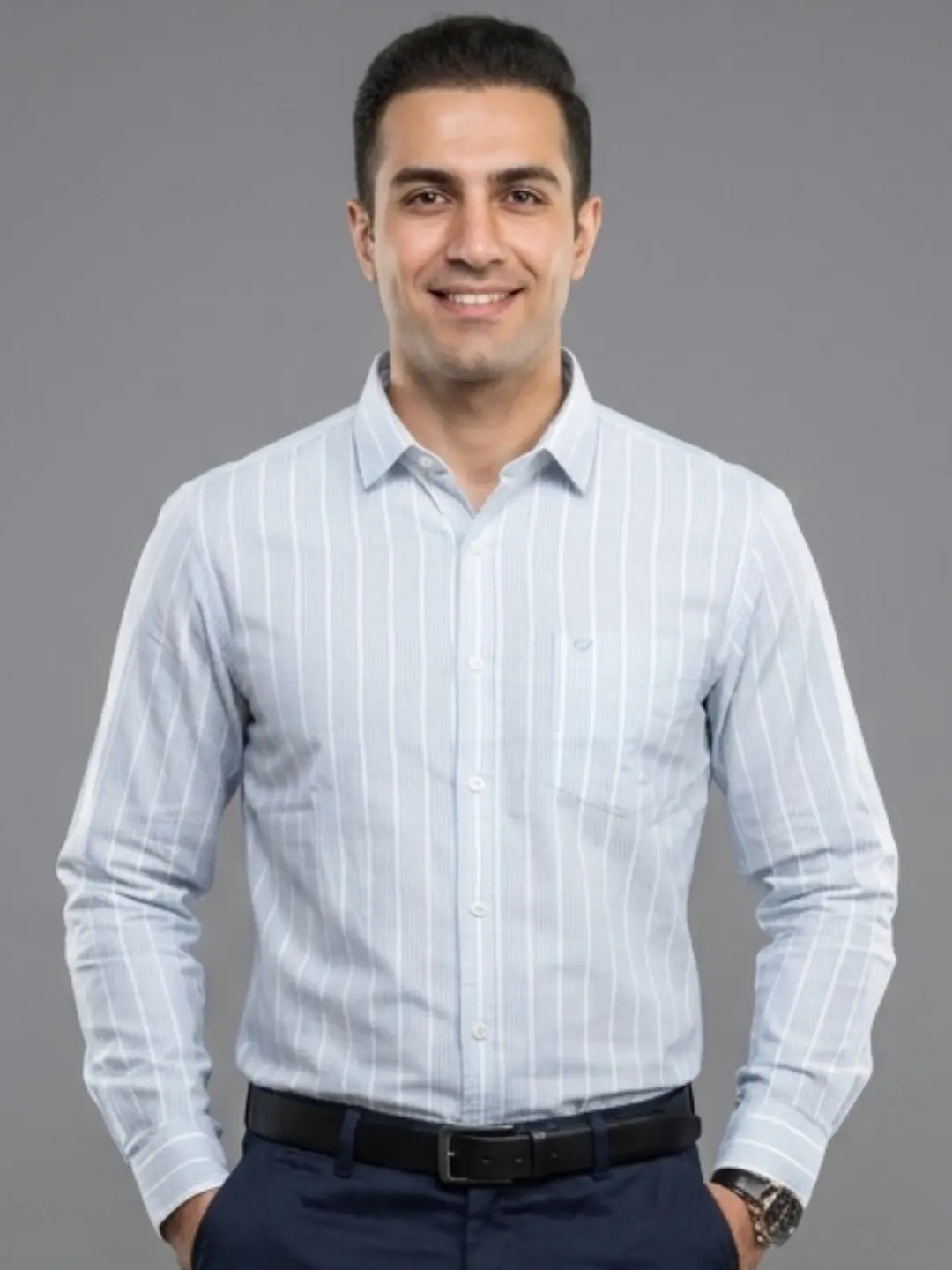 LIVE IN Men Grey Slim Fit Striped Casual Shirt - LS12F404WTSU
