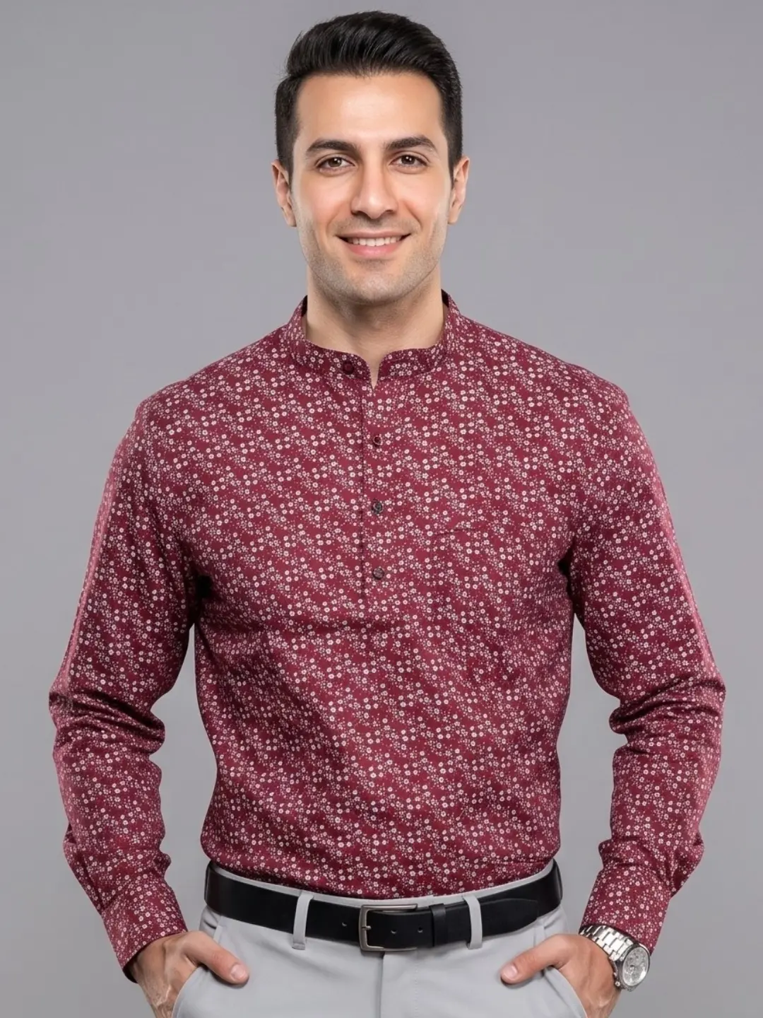 LIVE IN Men Maroon Slim Fit Printed Kurta Shirt - LS12F406WPSR