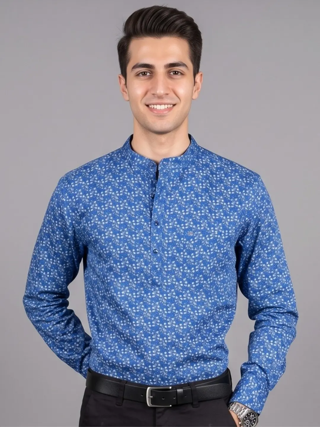 LIVE IN Men Blue Slim Fit Printed Kurta Shirt - LS12F407WPSU