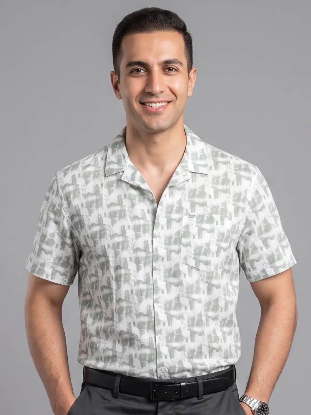 LIVE IN Men Green Slim Fit Printed Casual Shirt - LS12H299PPVG