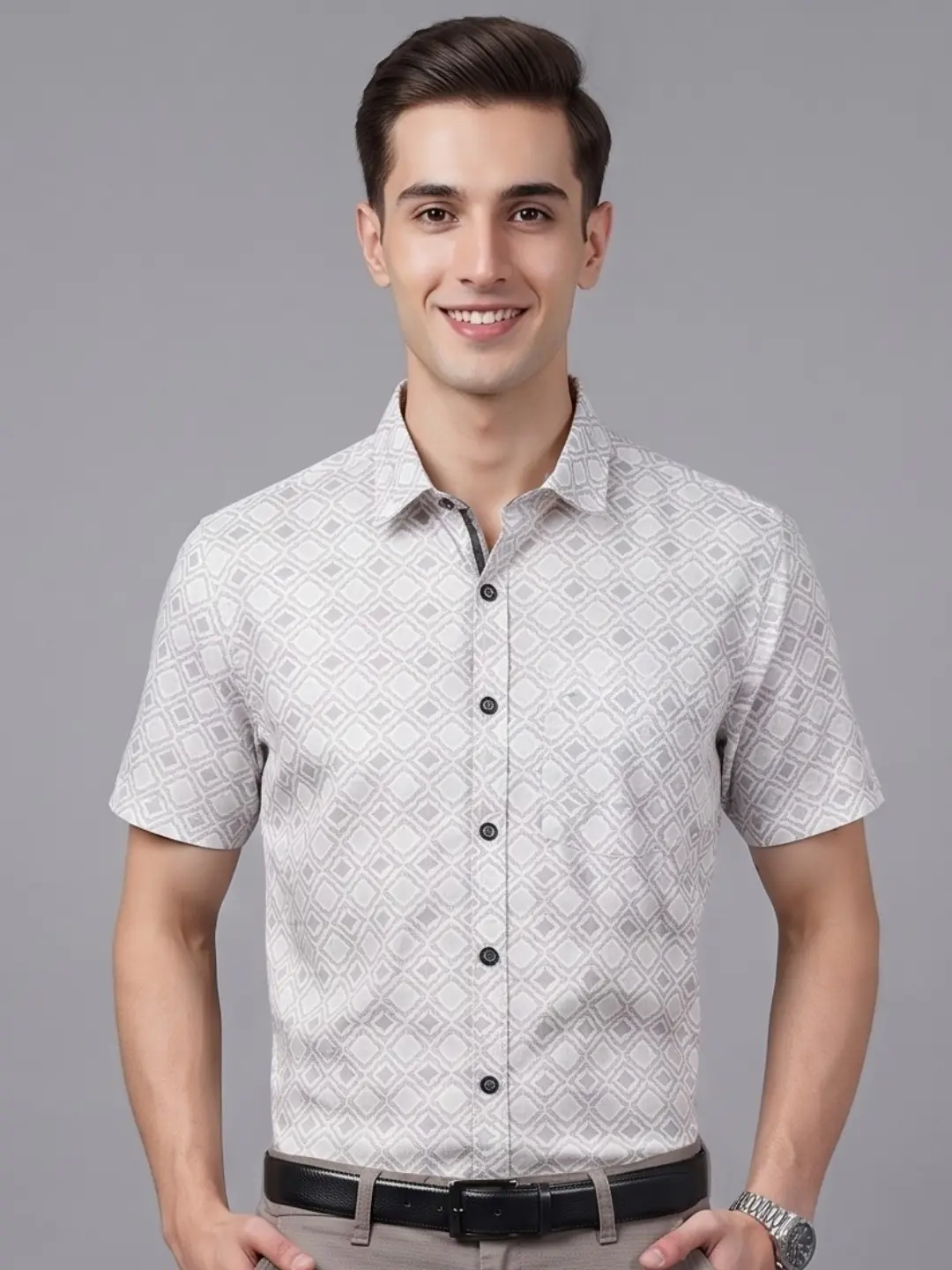 LIVE IN Men Grey Slim Fit Printed Casual Shirt - LS12H378PPDG