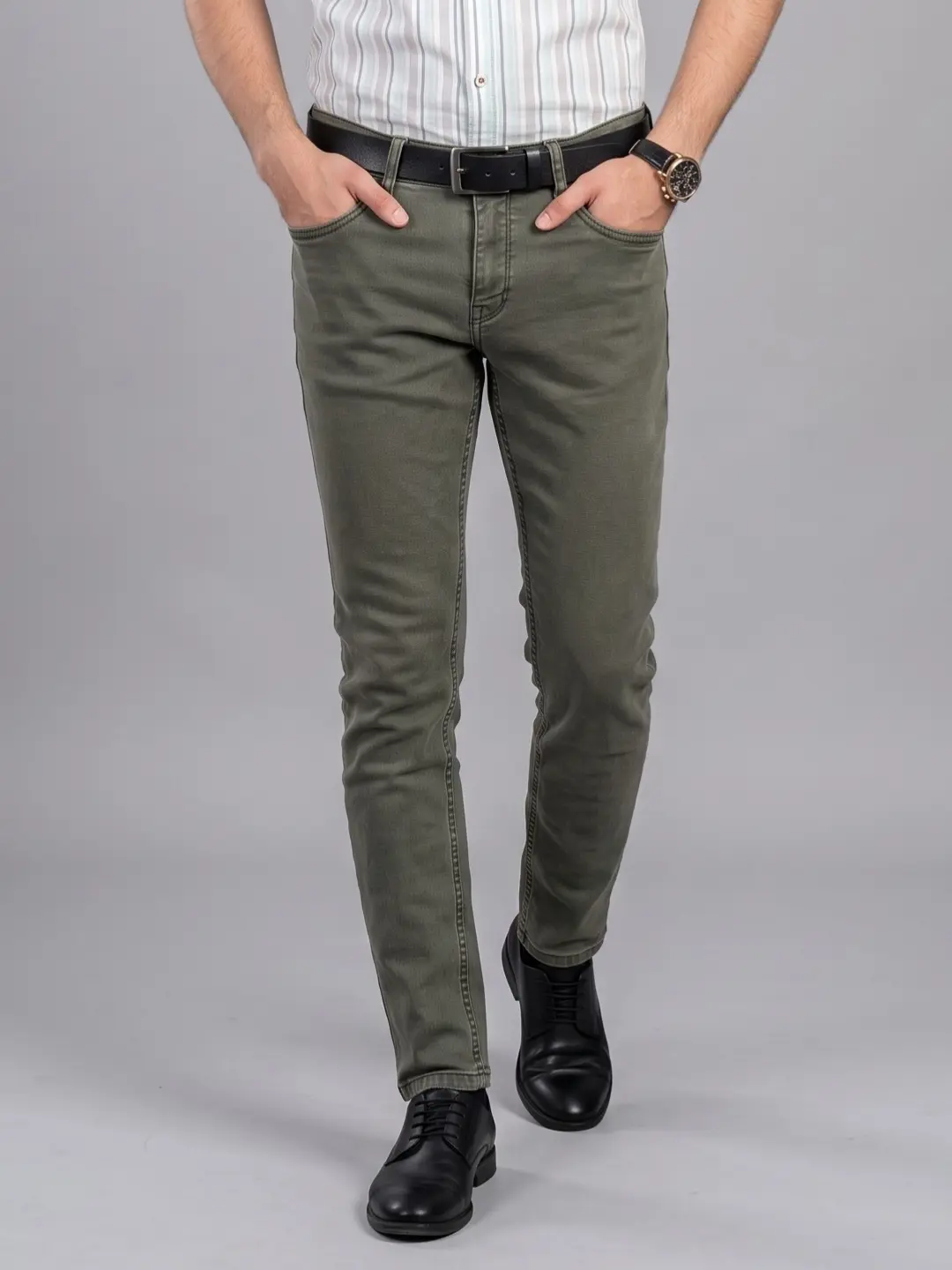 LIVE IN Olive Skinny Fit Solid Denim Jeans-LJP12M118DK1