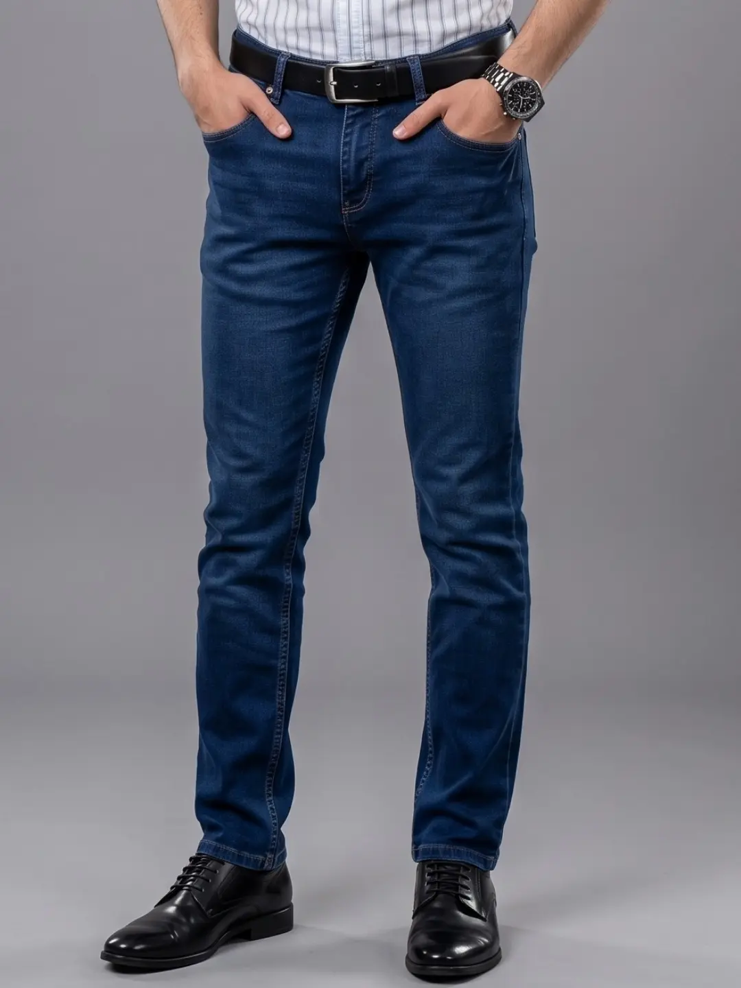 LIVE IN Dark Blue Skinny Fit Solid Denim Jeans-LJP12M127KU1