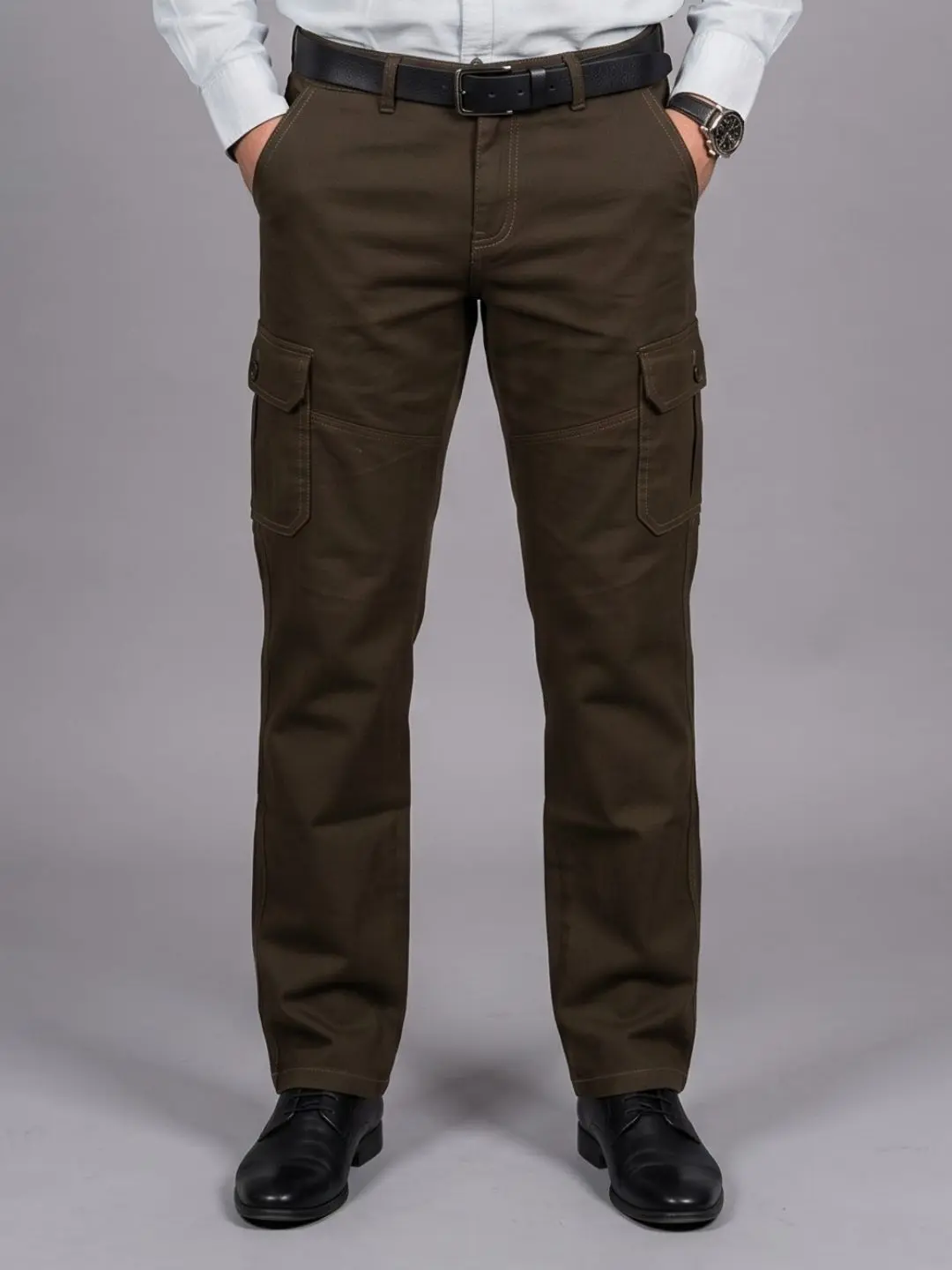 LIVE IN Olive Straight Fit Solid Cotton Cargos-LCG12I121CD4