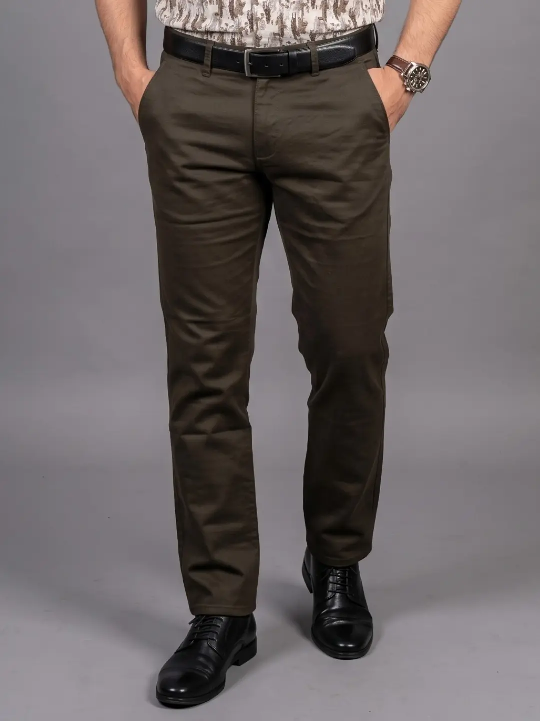 LIVE IN Brown Slim Fit Solid Polycotton Casual Trousers-LPM 08