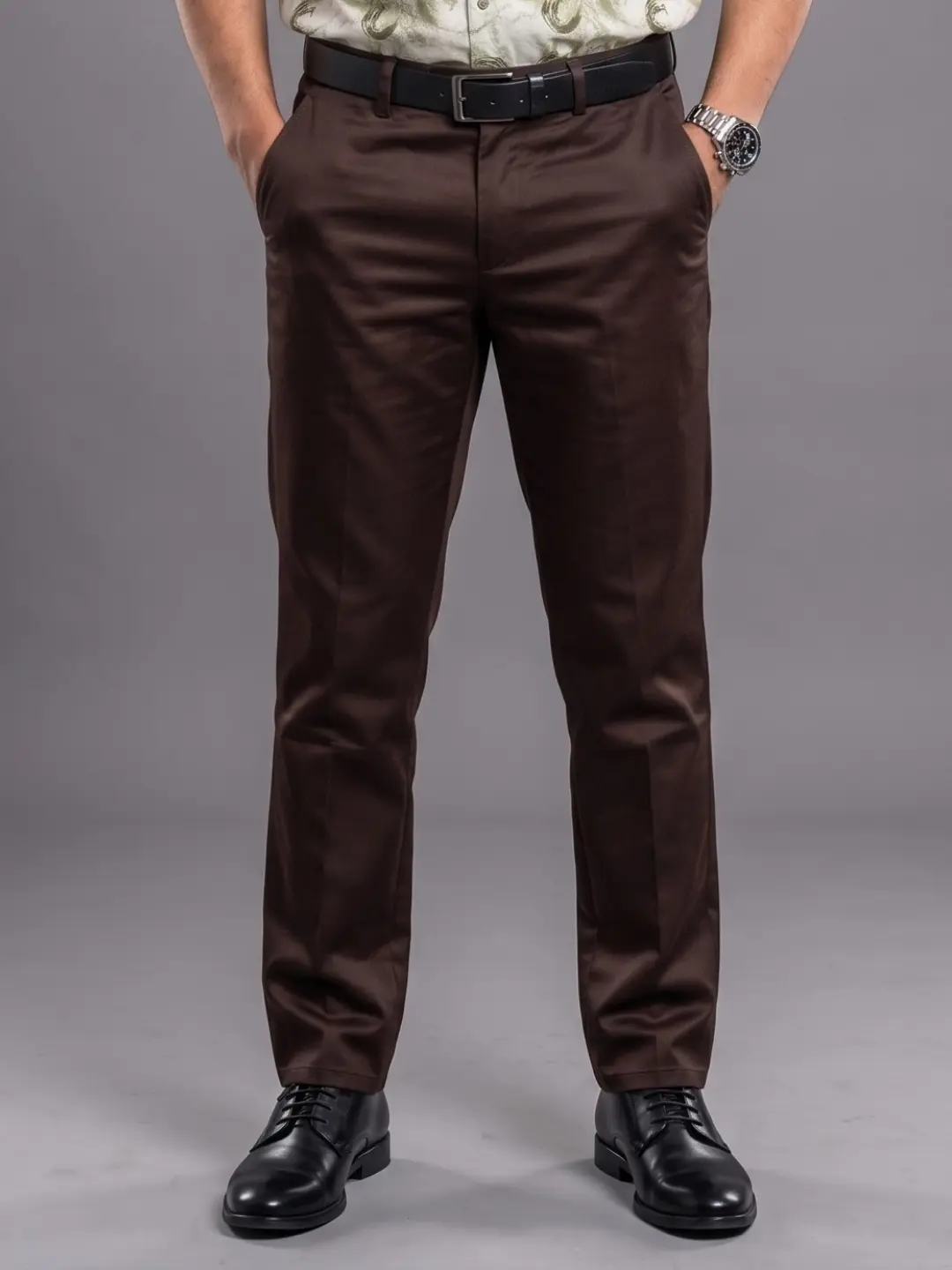 LIVE IN Brown Regular Fit Solid Satin Casual Trousers-LSF 04