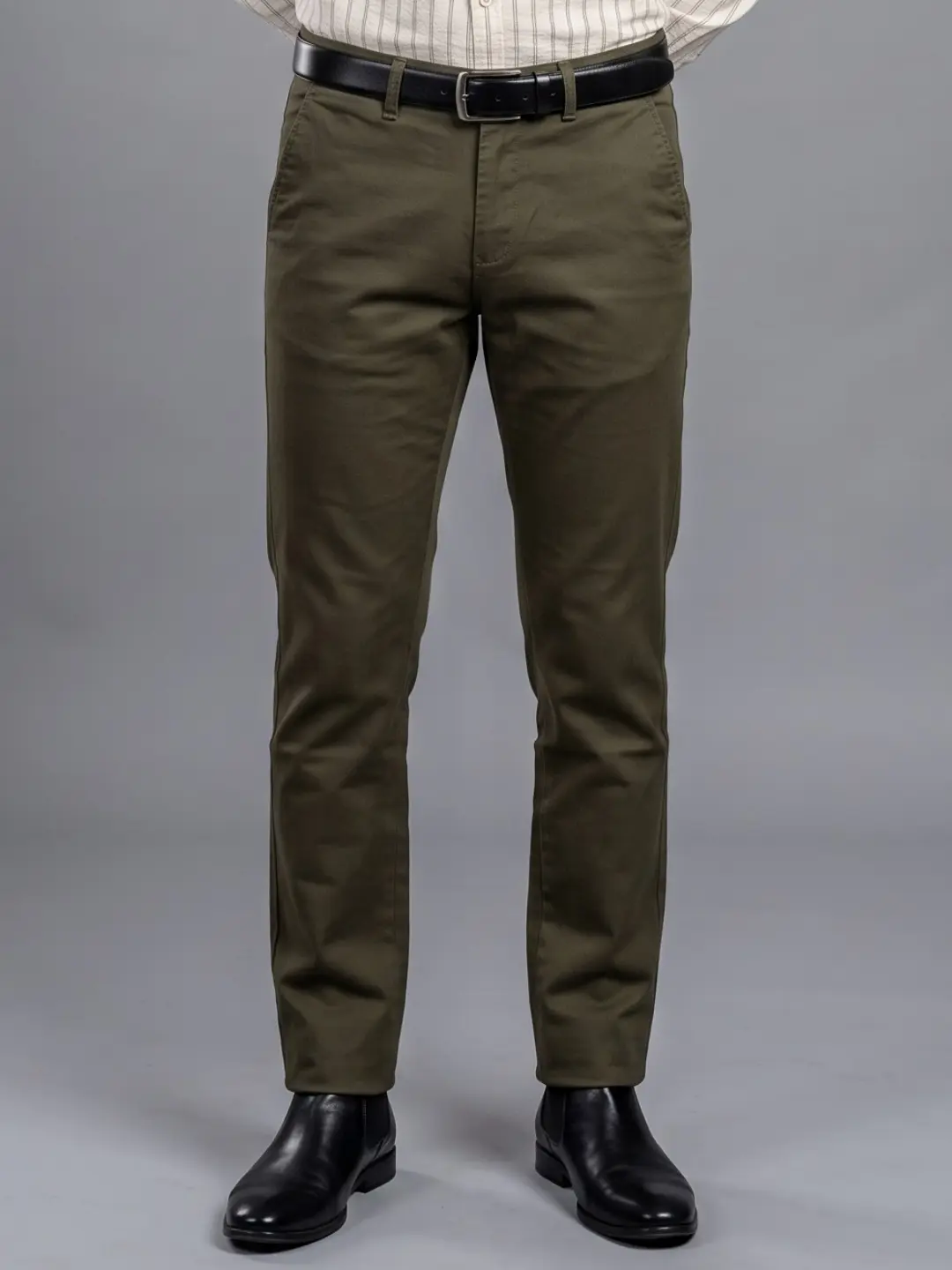 LIVE IN Green Slim Fit Solid Cotton Casual Trousers-LTL12P178D35