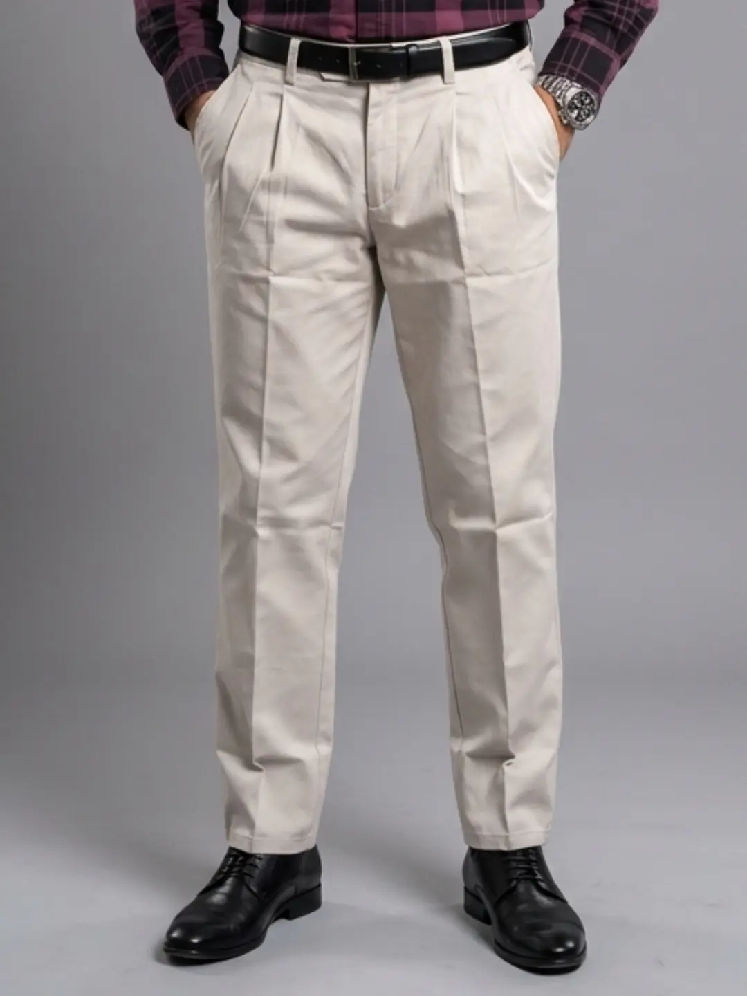 LIVE IN Beige Regular Fit Solid Satin Casual Trousers-SLP-BG