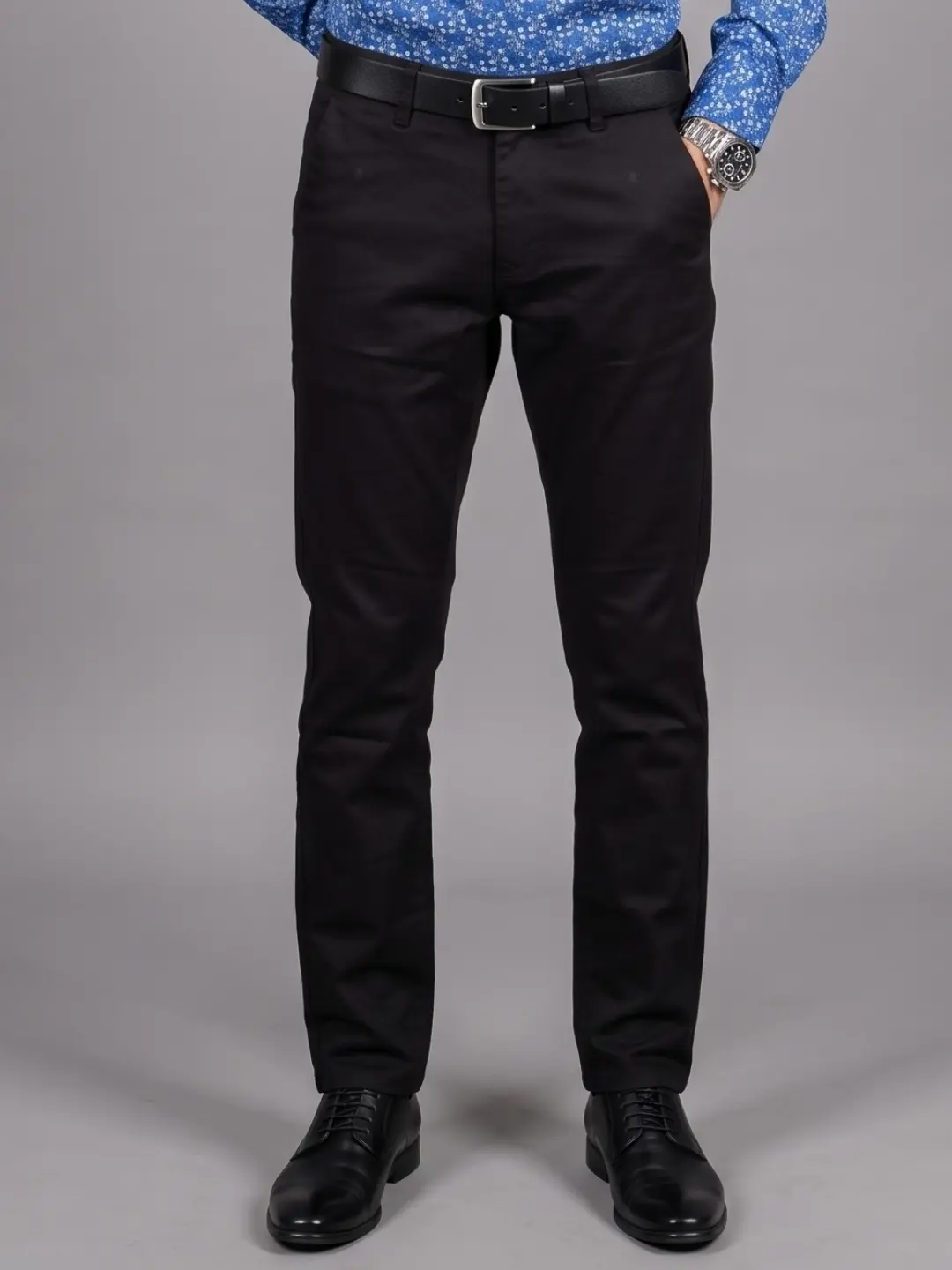 LIVE IN Navy Blue Slim Fit Solid Cotton Casual Trousers-STL12I361SP3