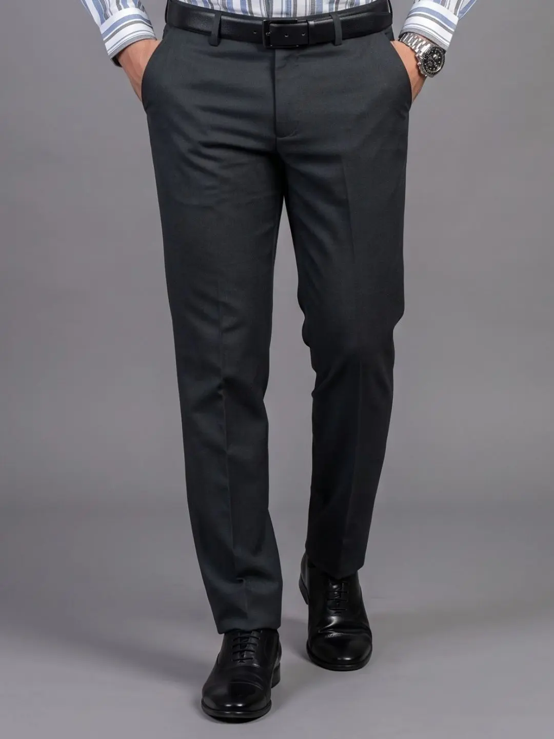 LIVE IN Grey Regular Fit Solid Polycotton Casual Trousers-LTECPP110B32