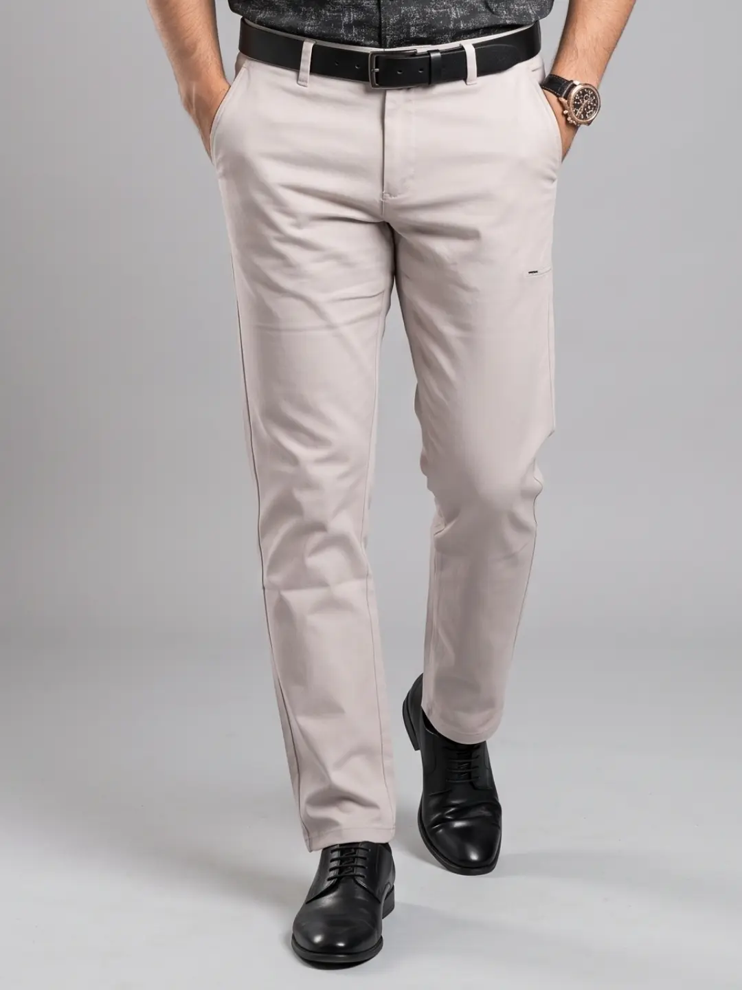 LIVE IN Light Beige Regular Fit Solid Polycotton Casual Trousers-LTECPP133B22