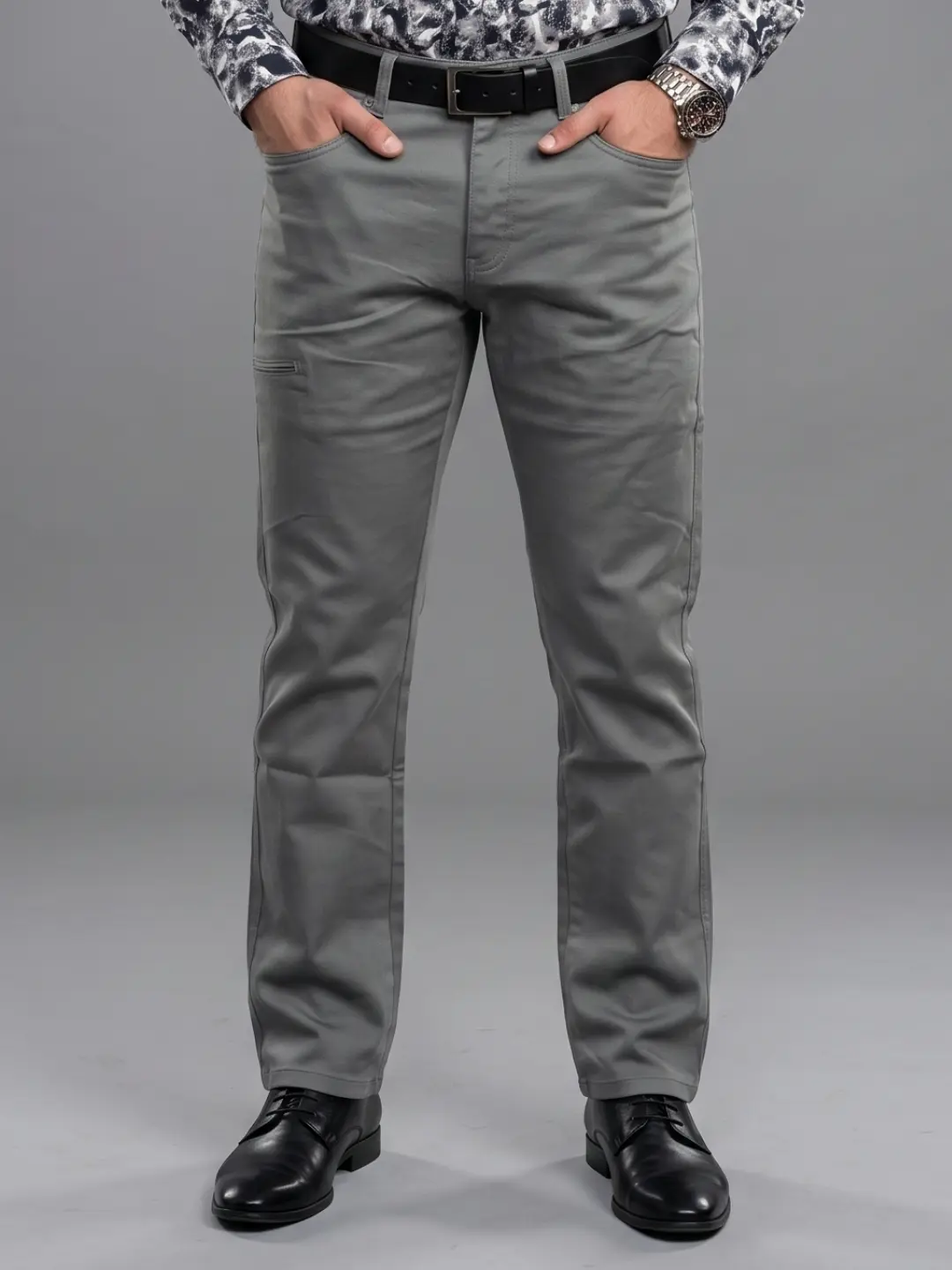 LIVE IN Light Grey Regular Fit Solid Polycotton Casual Trousers-LTECPP141B42