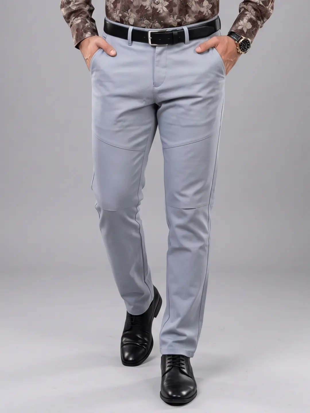 LIVE IN Light Grey Regular Fit Solid Polycotton Casual Trousers-LTECPP150B22