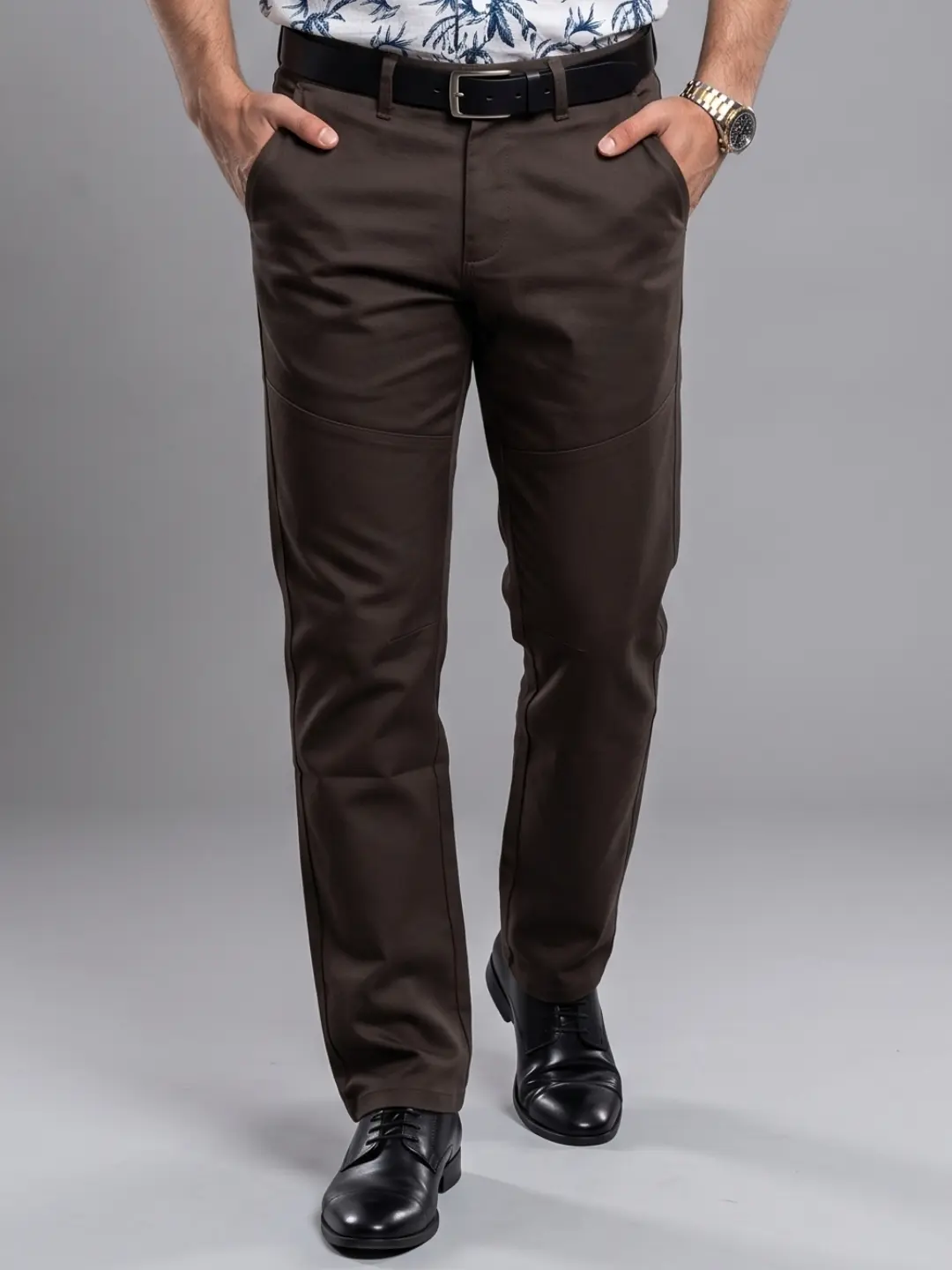LIVE IN Army Olive Regular Fit Solid Polycotton Casual Trousers-LTECPP152B42